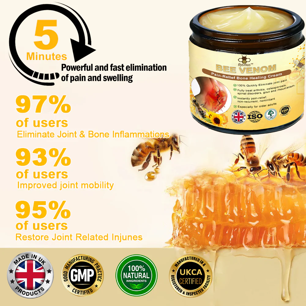 ✅Official Store: flysmus™ Bee-Venom Pain-Relief Bone Healing Cream👨⚕️British Osteopathic Medical Association (BOA) Approved(Reducing joint swelling, pain, stiffness, redness, warmth, soreness, and joint fatigue)